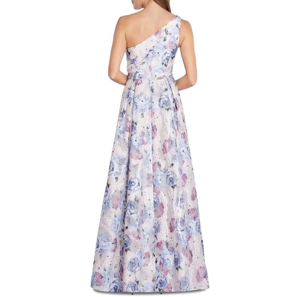 Aidan Mattox‎ Floral Print Crepe One-Shoulder Ball Gown Dress - Picture 8 of 14